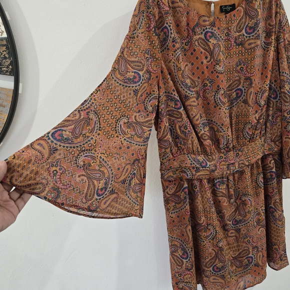 Jessica Simpson Women’s XL Paisley Boho Dress Flare Sleeve Boutique Style - Picture 5 of 10